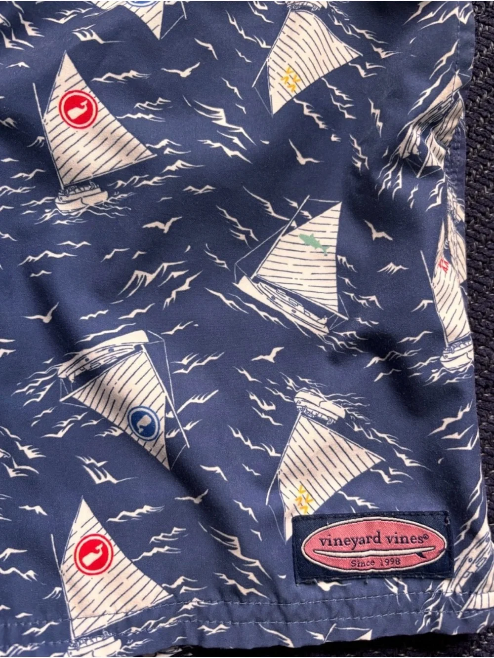 Vineyard Vines Navy Sailboat Print Swim Trunks
